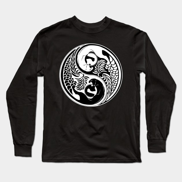 Yin Yang Wild Cat Black and White Tattoo Style Long Sleeve T-Shirt by BluedarkArt